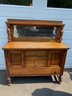 Antique Jacobean Sideboard Server Or Bar W/ Mirrored Back