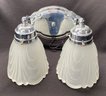 Silvertone Wall Mounted Lighting Fixture W/ 2 Frosted Globe Shades