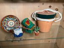 Southwestern Decor Plate, Terra Cotta Ice Bucket, Wooden Jewelry Box, Decorative Ceramic Tea Pot And Cactus