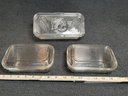 3 Vinatge Refrigerator Dish With Lid Glass Storage Vegetable Motif Lid Two Are By Arcoroc France