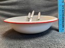 Vintage Red And White Enamel Bowl And Kitchen Serving Utensils