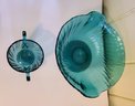 Modern Teal Colored Glass Platter And Vintage Footed Bowl And Cup