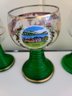 Green Vintage Glass Paired With Three Vintage German Handpainted