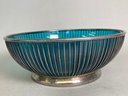 Vintage Gorham Silver Plate Wire Bowl With Swedish Aqua Glass Bowl