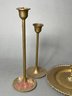 Brass Candlestick Holders & Tray