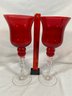Pair Of Rosetti Red Votive Glass Candle Holders 12x4.5