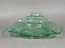 Vintage Vaseline Glass Bon Bon Dish With Rolled Edge Design
