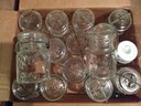 Sixteen Vintage 1 Pint Glass Canning Jars With Glass Lids Including Drey Atlas And Ball Jars And One Zinc Top