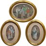 Chinese Paintings Of Women During Ming Dynasty Period Set In Gold Oval Frames - Set Of 3