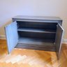 Sleek /High End Two Door Buffet Cabinet By Stickley  With Hammered Brass Handles And Two Shelves