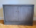 Sleek /High End Two Door Buffet Cabinet By Stickley  With Hammered Brass Handles And Two Shelves
