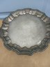 Lot Of Silver-plate Serving Trays, Silver Metal Candle Holder, And Antique Green Depression Glass Plate