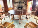 English Oak Circular Drop Leaf Dining Table & Six Windsor Chairs