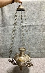 Hanging Brass And Silver Wash Altar Lamp