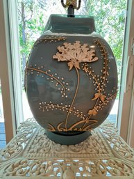 Ceramic Lamp With Applied Floral Decoration