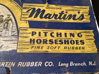 Vintage Martins Pitching Horseshoes Set With Stakes Martin Rubber Company Long Branch, New Jerse