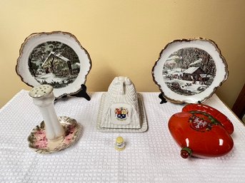 RS Prussia Hat Pin Stand, Lustre Covered Butter Plate, Frankfurt Wall Pocket, Thimble, All European