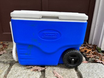 Blue And White Coleman Cooler