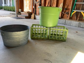 A Galvanized Metal & A Plastic Large Buckets