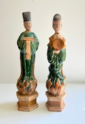 2 Large Terracotta Vintage Asian Figurines **Collectibles**