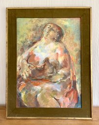 Large Vintage Abstract Figural Oil On Masonite Signed Guetersloh
