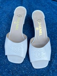 Chanel White Slides Size 36.5