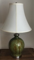 Glazed Pottery Ceramic Lamp, Silver Tone Base.