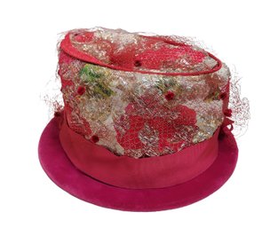 Vintage Circa 1940s Carson Pirie Veiled Pink Velvet Pillbox Hat