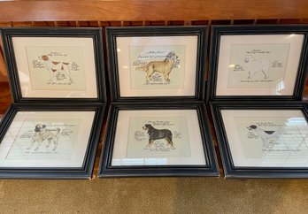 Six Highly Detailed Dog Drawings, Pencil Signed - Custom Framed