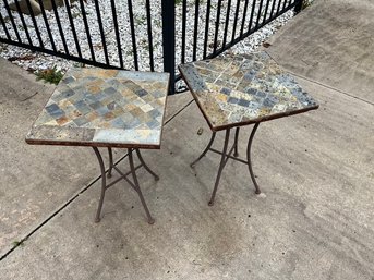 Two Metal Side Tables Designed With Mosaic