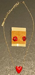 SUGARFIX HEART NECKLACE &  UNMARKED PIERCED EARRINGS WITH  SURGICAL STEEL POSTS