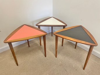 Set Of 3 Mid Century Modern Stacking Triangle Side Tables