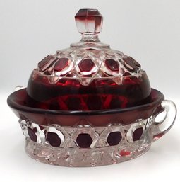 EAPG 'Red Block' Cheese Dish With Lid