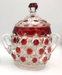 EAPG 'Red Block' Sugar Bowl With Lid