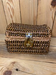Vintage Made In Italy -bead Stitched Clutch With Tortoise Clasp
