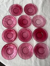 11 Cranberry Glass Dessert Plates 7.5 With Swirl On Rim