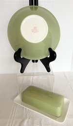 SHIBUI CERA-STONE Japan Avocado Green Butter Dish & Round Vegetable Bowl (read Description)