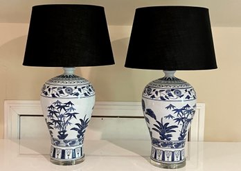Pair Of Blue And White Chinoiserie Table Lamps
