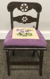 Antique Petite Cane Doll Chair, Tie Back Purple Velvet Upholstered Cushion.