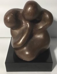 Carved Wood Man & Woman Love Figure Sculpture, Black Base.