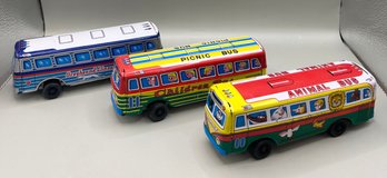 3 Vintage Tin Bus Toys Made In Japan