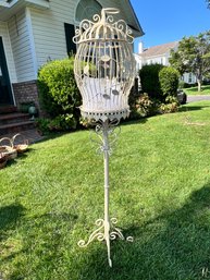 Who Doesn't Like Whimsies? Birdcage Or Decorative, Metal In Bone Color, With Scrolls On Stand