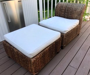 POTTERY BARN Seagrass Seat And Ottoman