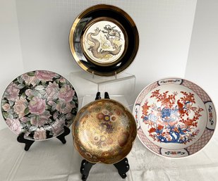 Lot Of 4 Gorgeous Asian Plates/bowls....limited Edition Chokin Art Collection Dragon Motif, MORE