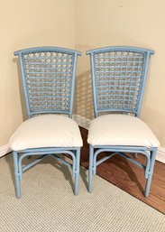Pair Of Light Blue Rattan/Wicker Chairs