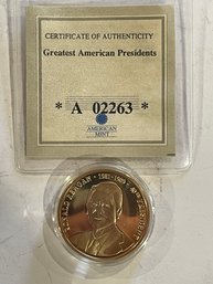 Ronald Reagan Commemorative Coin With Certificate.