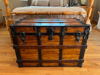 Incredible Antique Flat Top Steamer Trunk