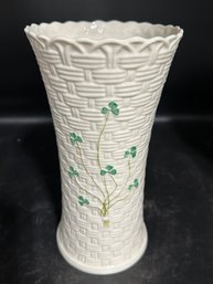 Lovely Belleek Colleen Vase ~ Millennium 2000 ~ Basketweave Pattern With Shamrocks