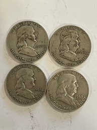 4 - Franklin Silver Half Dollars   3-1954-D,   1- 1958-D