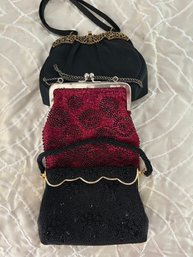 3 Handbags Two Beaded And One Cloth